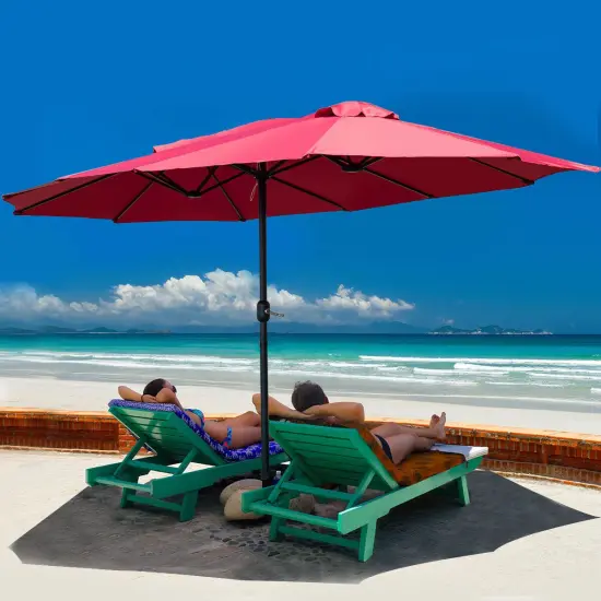 Costway 15' Market Outdoor Umbrella Double-Sided Twin Patio Umbrella with Crank Wine {1}