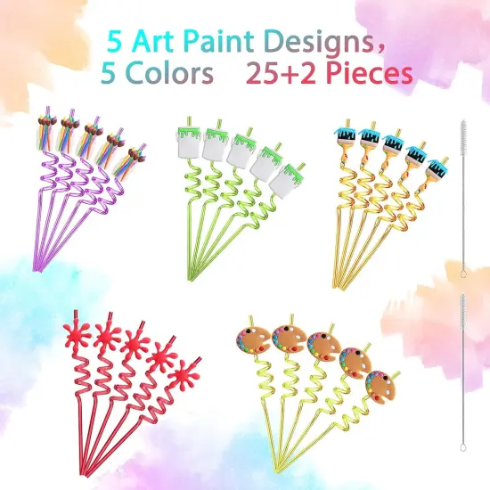 25 Reusable Art Painting Straws for Sip and Paint Brushes {5}