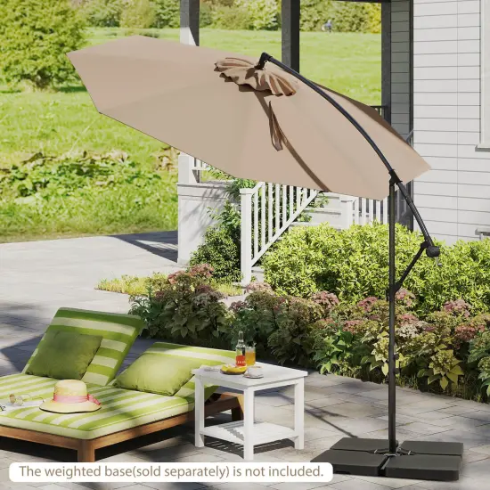 Costway 10' Hanging Umbrella Patio Sun Shade Offset Garden Market W/ T Cross Base Tan {5}
