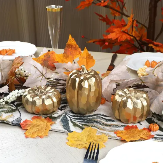 3 Pack Gold Pumpkins for Fall Table Decor {4}