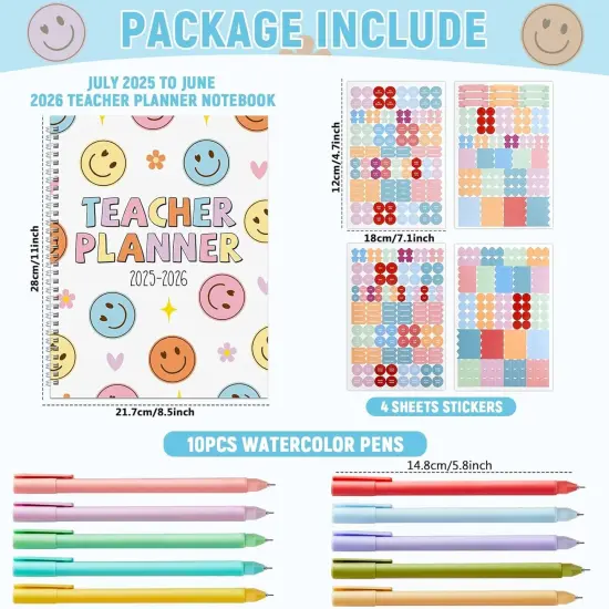 11PCS 2025-2026 Teacher Planner with 10 Pens - 8.5"x11" (Smile Face) {2}