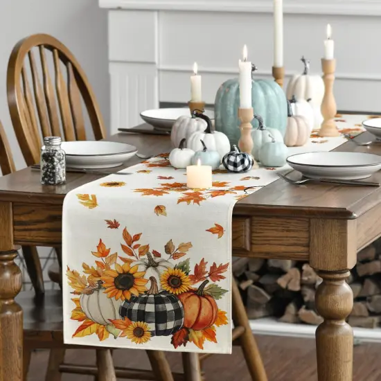 Maple Leaf Pumpkins Sunflowers 210 GSM Fall Table Runner,13x72 Inch {3}