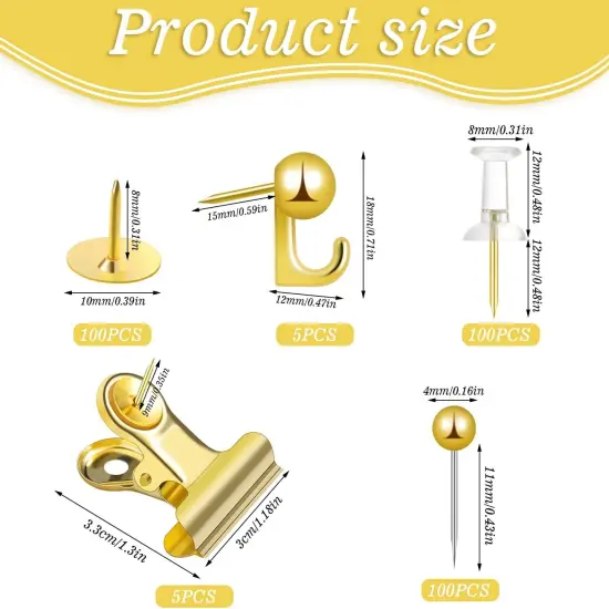 310 Pcs Gold Push Pins Set Thumb Tacks Decorative - Gold {2}