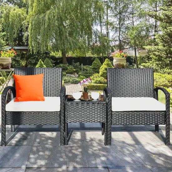 Costway 3PCS Patio Rattan Furniture Set Table & Chairs Set with Thick Cushions Garden {4}