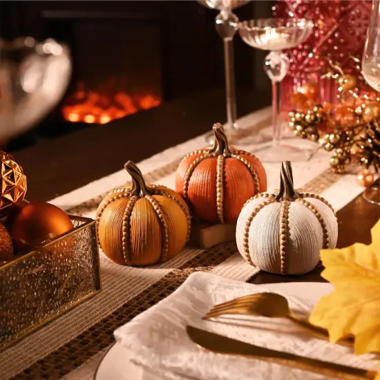 Set of 3 Resin Fall Pumpkin Decor {3}