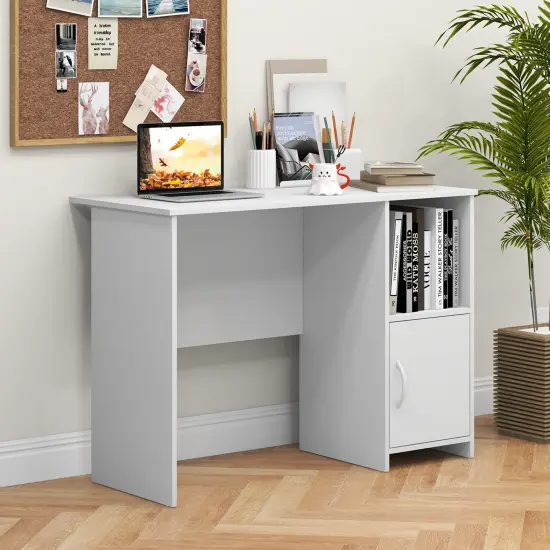 Costway Modern Computer Desk with Cabinet Cable Holes & Open Shelf Storage for Home Office {2}