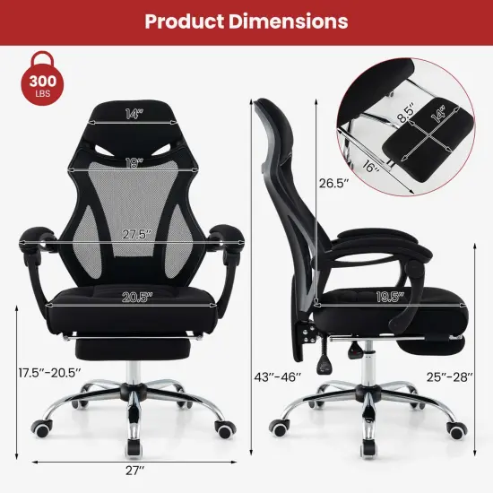 Costway Ergonomic Mesh Office Chair with Footrest Height-Adjustable & Tilting Backrest {3}