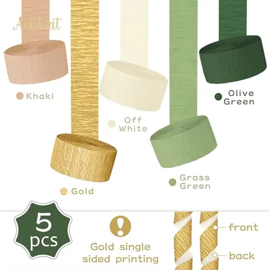 Wedding Party Decorations, 5 Rolls Olive Green Khaki Crepe Paper Streamers for Green Boho Wedding, Birthday, Bridal/Baby Shower {2}