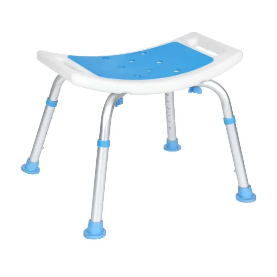 Emma and Oliver Ramsey Shower Stool with 6 Adjustable Height Settings, Padded Seat and Non-Slip Feet White and Blue {2}