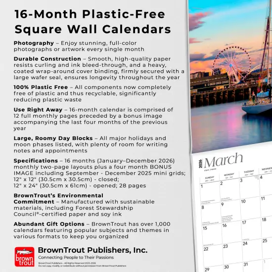 Evergreen State | Washington Places | 2026 12 x 24 Inch (Hanging) Monthly Square Wall Calendar | Plastic-Free {6}