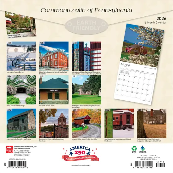 Commonwealth of Pennsylvania | Pennsylvania Places | 2026 12 x 24 Inch (Hanging) Monthly Square Wall Calendar | Plastic-Free {2}