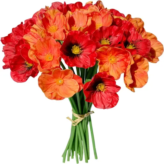 PU Red and Orange Poppy Artificial Flowers {1}