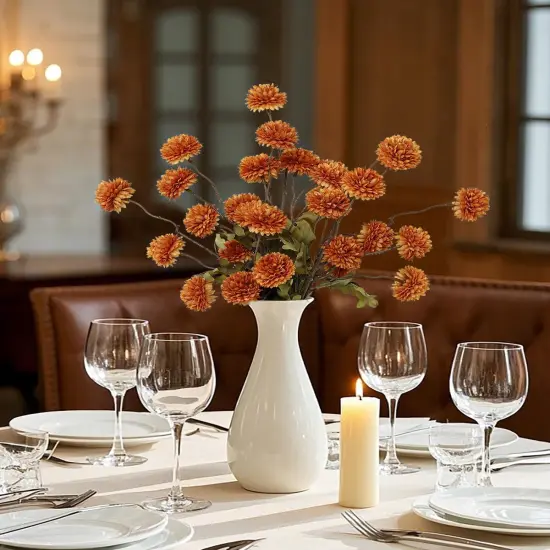 6pcs Artificial Pompon Mum Flowers - Burnt Orange {5}