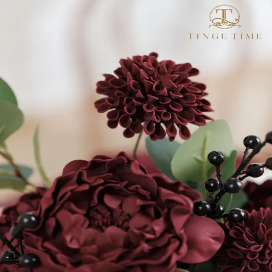 25 Pcs Artificial Burgundy Dahlia Flowers with Stem {5}