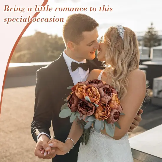 50Pcs Artificial Peonies - 4 Inch (Brown and Orange) {5}