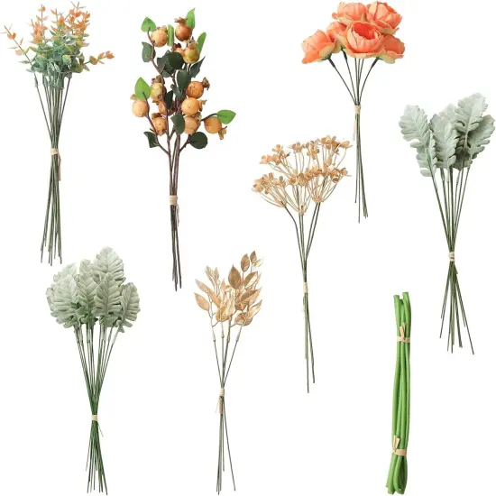 Artificial Greenery Stems Box Set, 63pcs with 7 Kinds of Faux Greenery Flowers Picks {1}