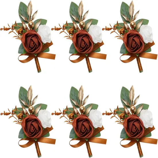 6 pcs Burnt Orange Boutonniere Flowers {1}