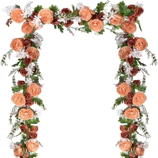 Artificial Peony Flower Garland - 6ft Silk Peony Orange Flower Garland Arch Flower Vine {1}
