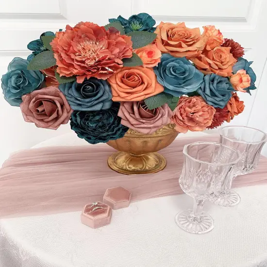 Artificial Flowers Bouquet Box Set (Orange, Teal) {5}