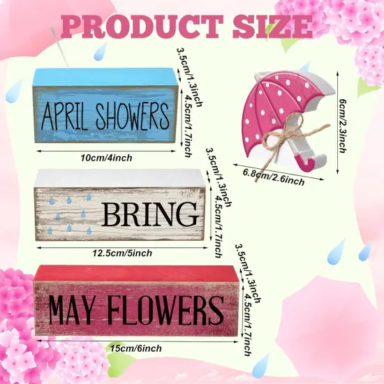 4 Pcs Spring Decorations for Home Wooden Umbrella Tiered Tray Decorations Spring Centerpieces for Tables Farmhouse Decorative Umbrella Faux Stack Block for Desk Fireplace Mantel Shelf {3}