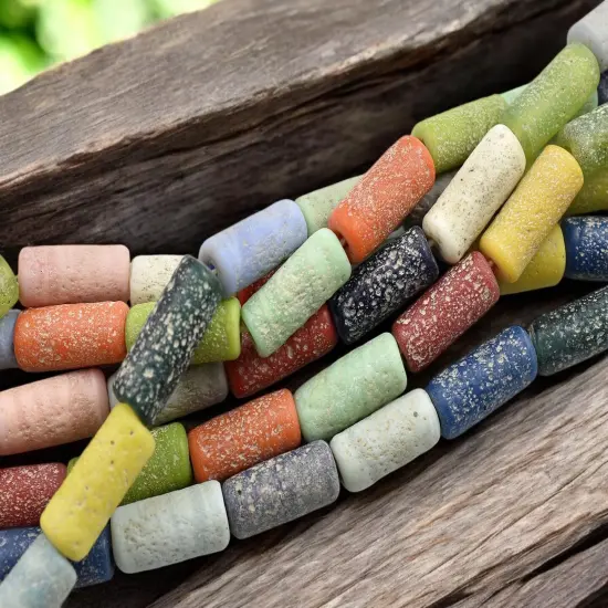 10x23mm Matte Mixed Pompeii Tube Beads (18" Strand) - Indonesian Glass Beads {3}