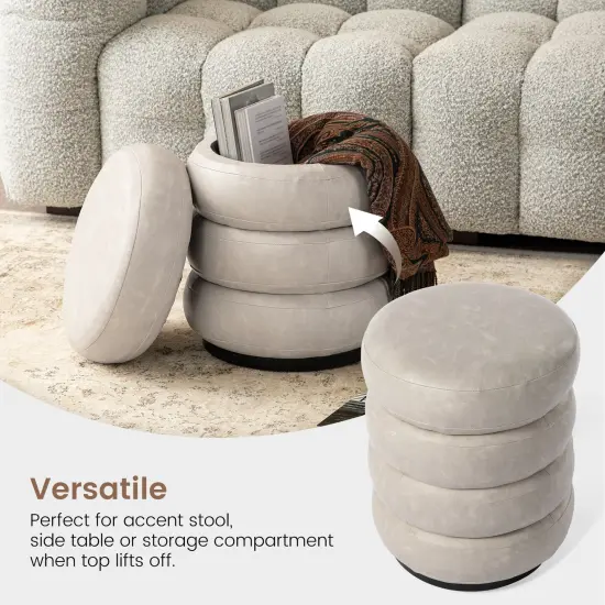 19.5"H Leather Upholstered Storage Ottoman or Accent Stool Gray {3}