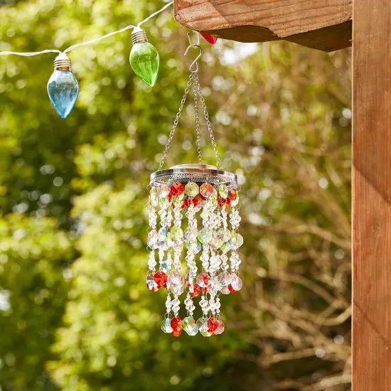 19"H Set of 2 Solar Lighted Patriotic Wind Chime Hanging Decor Multicolor {9}