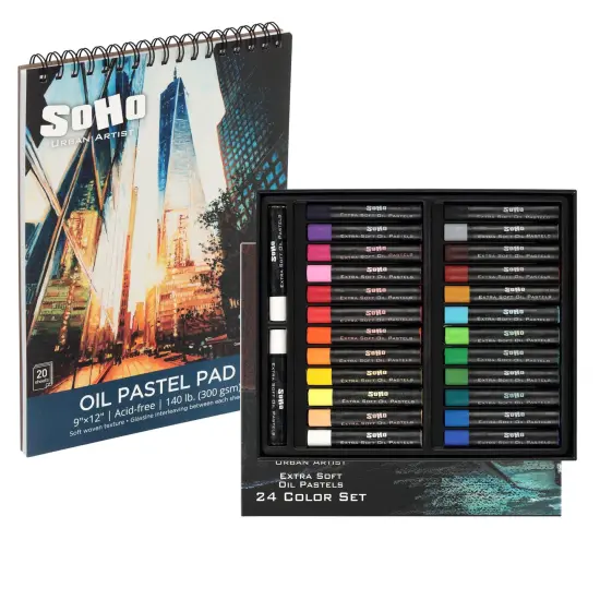 SoHo Urban Artist Extra Soft Oil Pastels & Oil Pastel Pad Bundle &ndash; 20-Sheet Textured Paper for Blending, Layering & Drawing &ndash; Smooth, Pigmented Pastels & Acid-Free Sketchbook {4}
