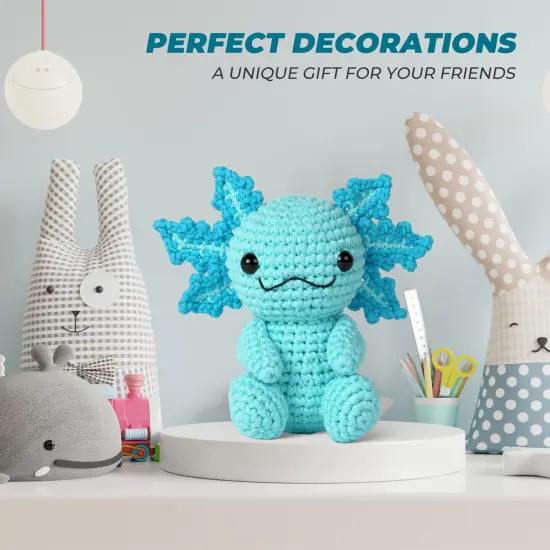 Crochet Kit for Beginners, Crochet Animal Kits, Amigurumi Crocheting Kit for Starters with Step-by-Step Video Tutorials, Beginner Crochet Kit for Adults (1Pack Blue Axolotl) {5}