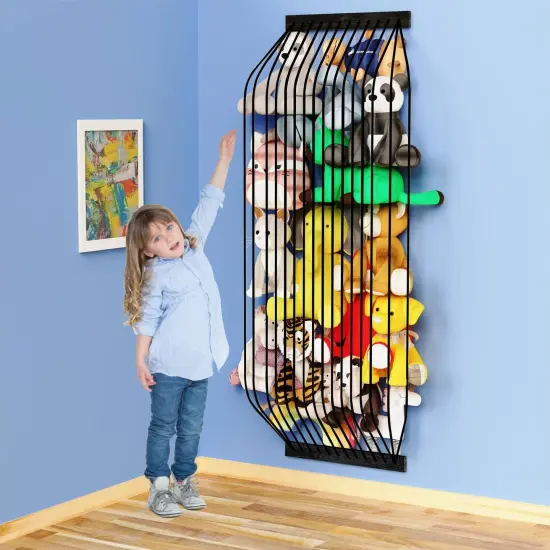 Stuffed Animal Storage Wooden Soft Toy Storage for Kids Room，Wall Mount Door Hanging Stuffed Animal Toy Organizer Shelf for Nursery Play Room Black -Patent {1}