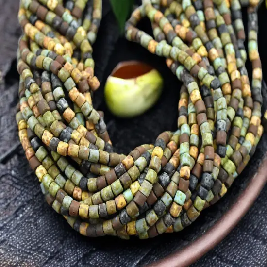 6/0 Aged Matte Aged Multi Color Picasso Bugle Beads (20" Strand) {4}