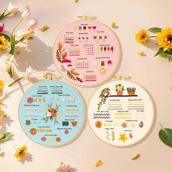 3 Sets Embroidery Kit for Beginners, Embroidery Kit for Adults with Follow Instruction, Cross Stitch Kits with Wooden Embroidery Hoops (Stlye B) {4}