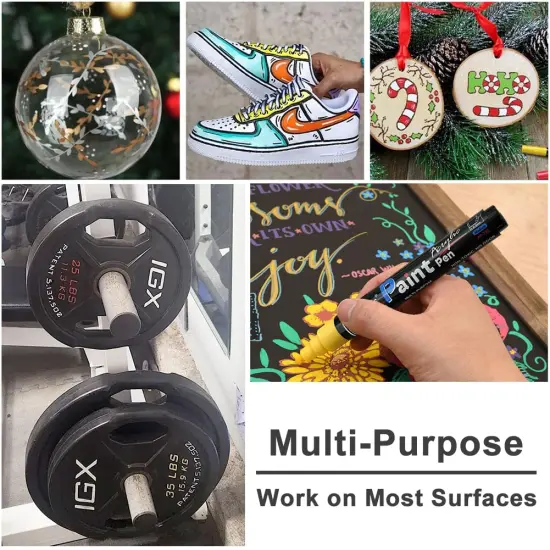 Overseas Black Paint Pens Paint Markers - Permanent Acrylic Markers 12 Pack, Water-Based, Quick Dry, Waterproof Paint Marker Pen for Rock, Wood, Plastic, Metal, Canvas, Glass, Fabric, Mugs. Medium Tip {6}