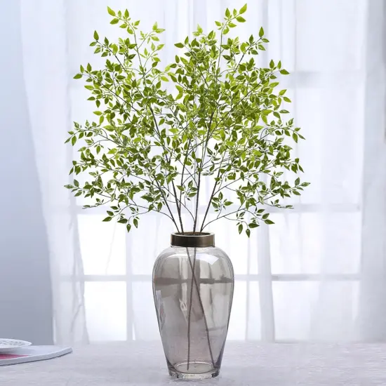 4Pcs Artificial Greenery Stems, 43.3" Fake Nandina Stems Plants Faux Leaf Twig Branches for Indoor Desk Office Shop Home Table Vase Spring Decor {2}