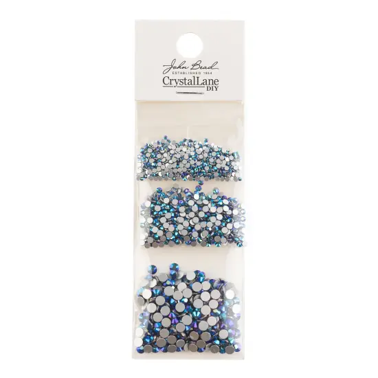 Crystal Lane DIY Combo Glass Flatback Rhinestones SS3 / SS6 / SS12 Jet AB {3}