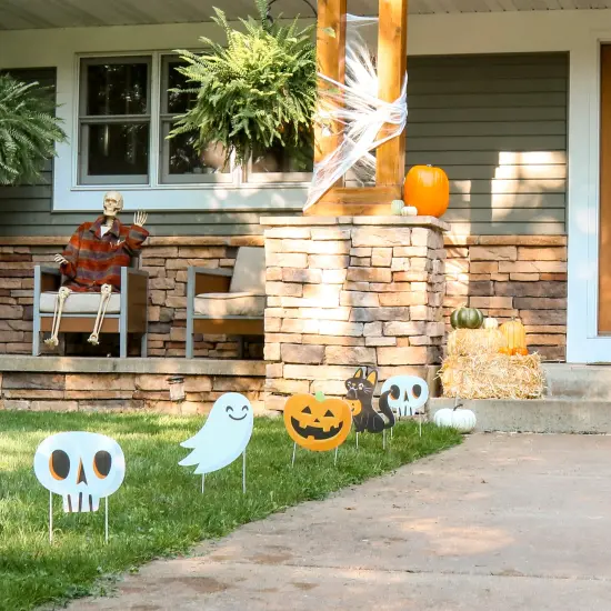 Big Dot of Happiness Jack-O'-Lantern Halloween - Black Cat Ghost Skull & Witch Hat Lawn Decor - Outdoor Kids Halloween Party Yard Decorations - 10 Pc {3}