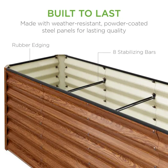 Best Choice Products 8x2x2ft Outdoor Metal Raised Garden Bed, Planter Box for Vegetables, Flowers, Herbs Wood Grain {5}