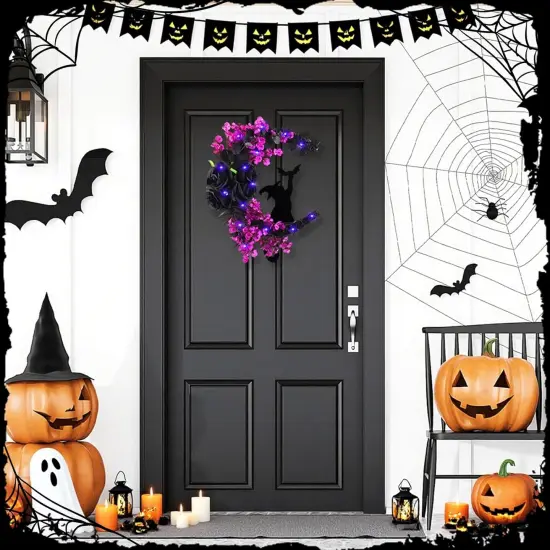 Halloween Wreaths for Front Door Black Cat {3}