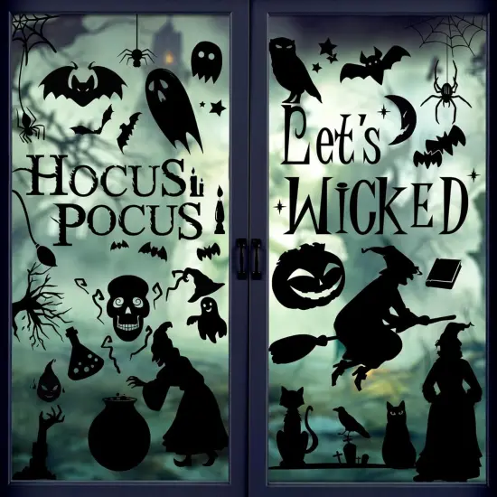 102 PCS Reusable Double Sided Scary Clings for Party,9 Sheet Decorations With Witches {1}
