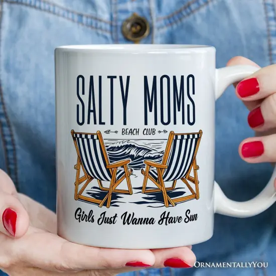 Salty Moms Beach Club Mug, Retro Summer Cool Mothers Gift {1}