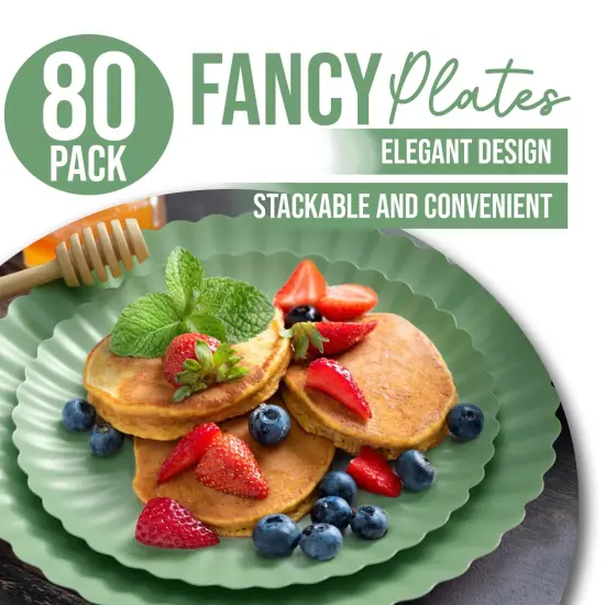 Earthtrends Scalloped Paper Plates 8.5 Inch & 10.5 Inch Dinner Plate Set &ndash; Fancy Disposable Plates for Party, Wedding, Birthday, Baby Shower &ndash; Large & Small Paper Plate Set for Parties, Events, Catering &ndash; ElegantFloral Design Matcha 80 {5}