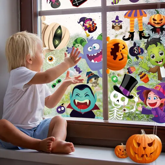 10 Sheets Halloween Window StickersDouble Sided - Halloween Window Clings - {3}