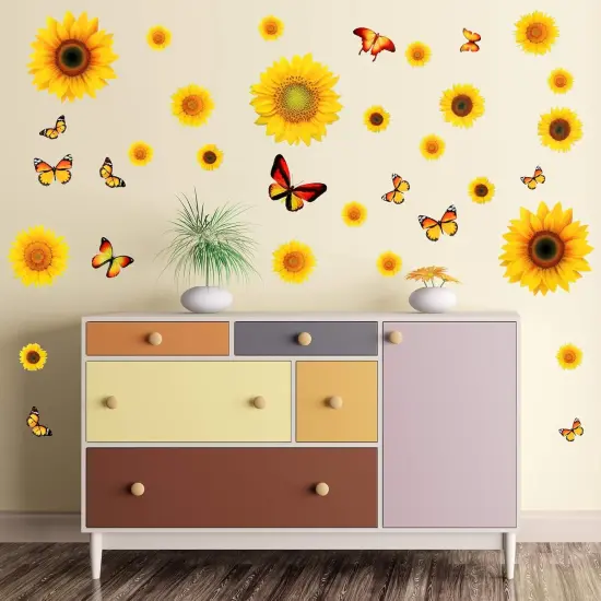 116 Pieces Sunflower Wall Stickers 3D Butterfly Decals {5}