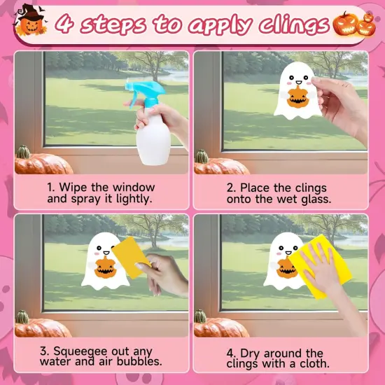 Pink Halloween Window Clings Decorations Cute Window Decals {5}