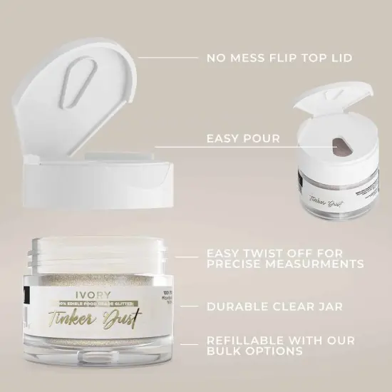 Bakell - Ivory Tinker Dust Edible Glitter (5g, 1x Jar) for Food, Desserts, and Beverages! {5}