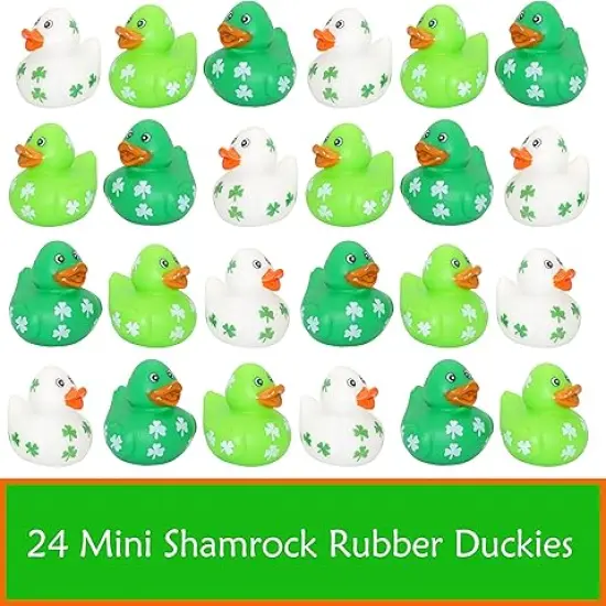 4E's Novelty 24 Pcs St Patricks Day Rubber Ducks - 2 inch Shamrock Rubber Duckies Bulk - St. Patrick's Day Gifts for Kids Party Favors Accessories {3}