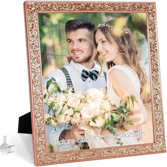 8x10 Picture Frame Glitter, Rose Gold Bling 8 by 10 Photo Frames with HD Real Glass, for Wall or Tabletop Display (8 x 10, Rose Gold) {1}