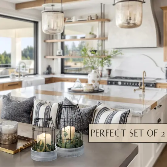 Rustic Farmhouse Lantern Decor Set of 2 - Stylish Decorative Lanterns for Your Living Room, Fireplace Mantle or Kitchen Dining Table - Modern Upscale Beauty for Your Entire Home {4}