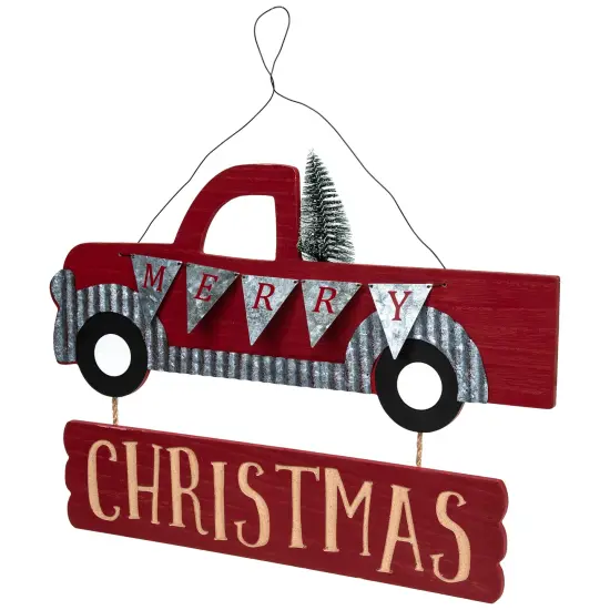 Northlight Merry Christmas Truck Hanging Wall Sign - 15.75" Red {5}