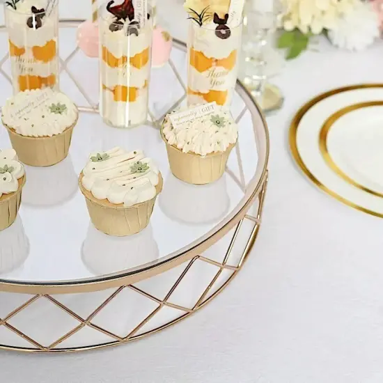 Gold Clear 16 in Round Metal Glass Geometric CAKE STAND Wedding Home Decorations {2}